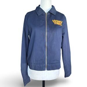 Looney Tunes Bugs Bunny Zip Jacket Navy Thats All Folks Cotton Cropped Small